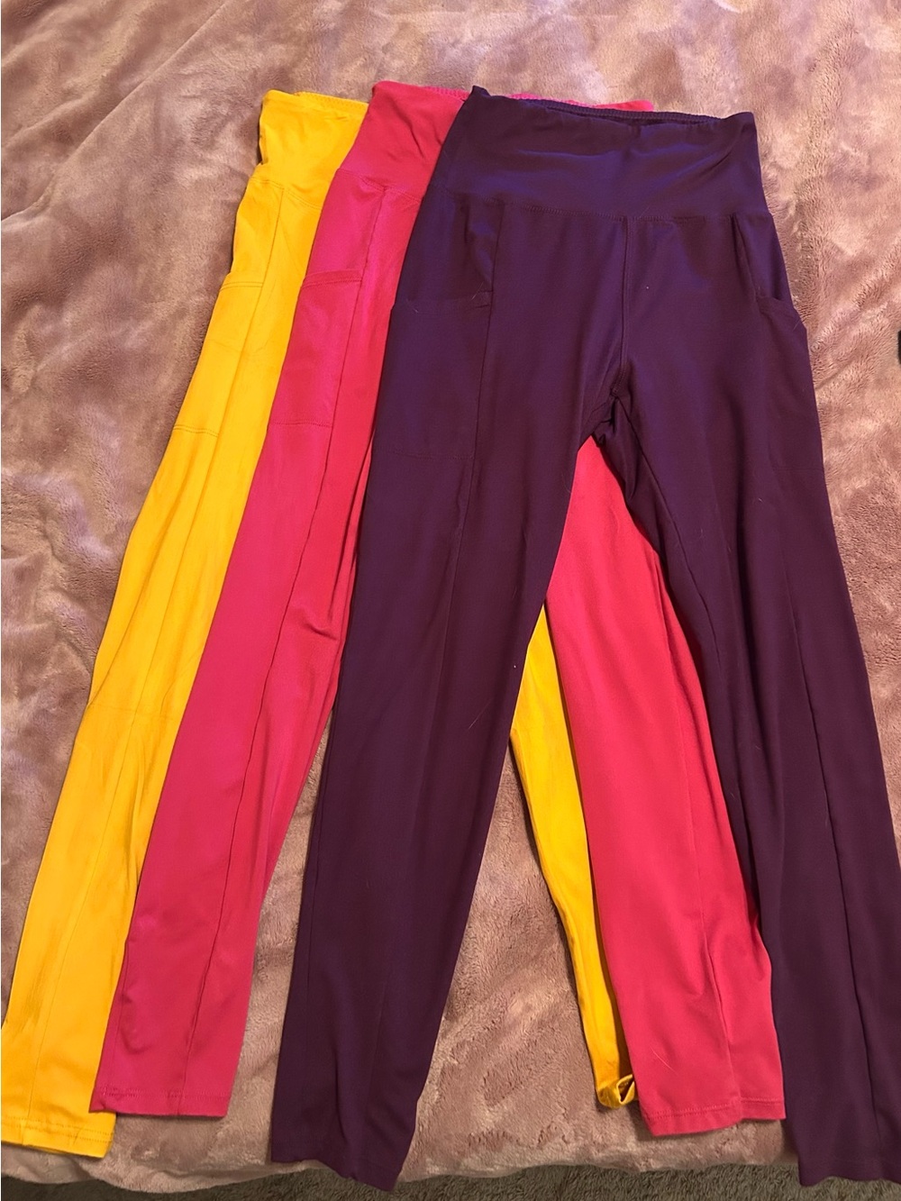 High-Waist Active Leggings - Purple, Pink & Yellow